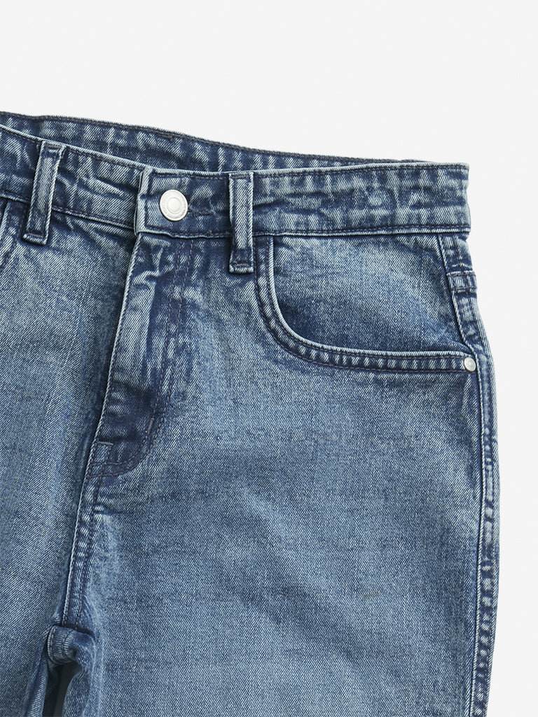 Y&F Kids Blue Mid Rise Flared Fit Jeans