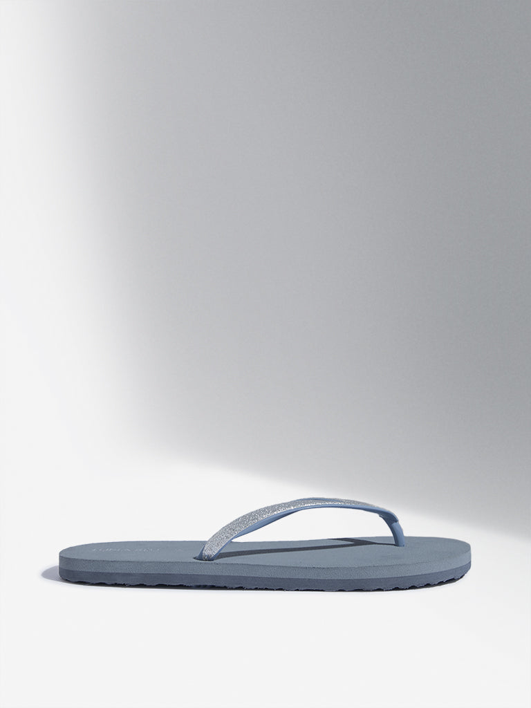 LUNA BLU Light Grey Shimmer Detailed Flip-Flop