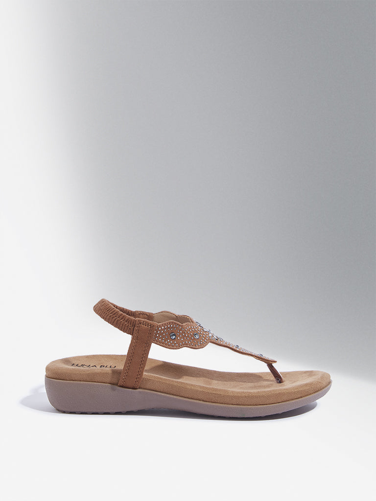 LUNA BLU Tan Embellished Slingback Sandals