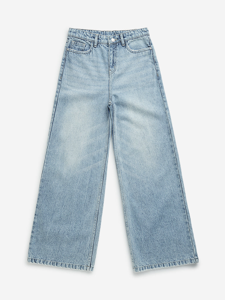 Y&F Kids Blue Wide Leg - Fit High - Rise Jeans