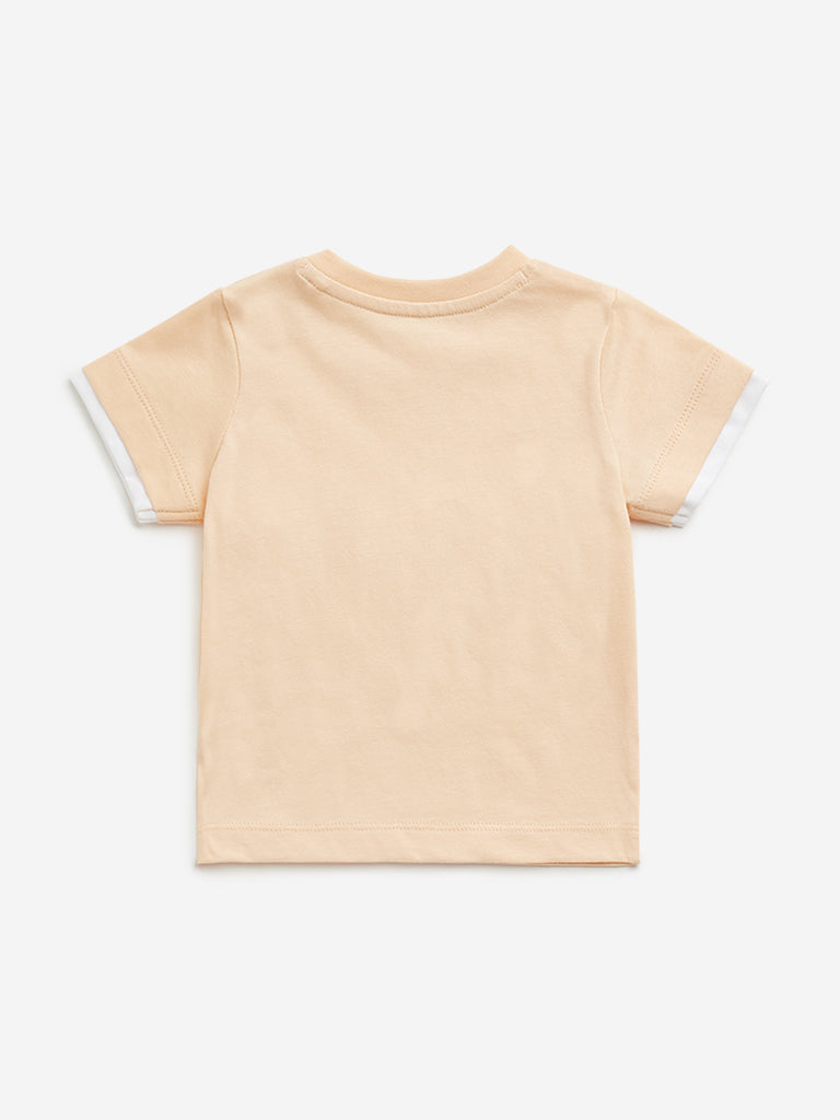 HOP Baby Peach Text Embossed T-Shirt