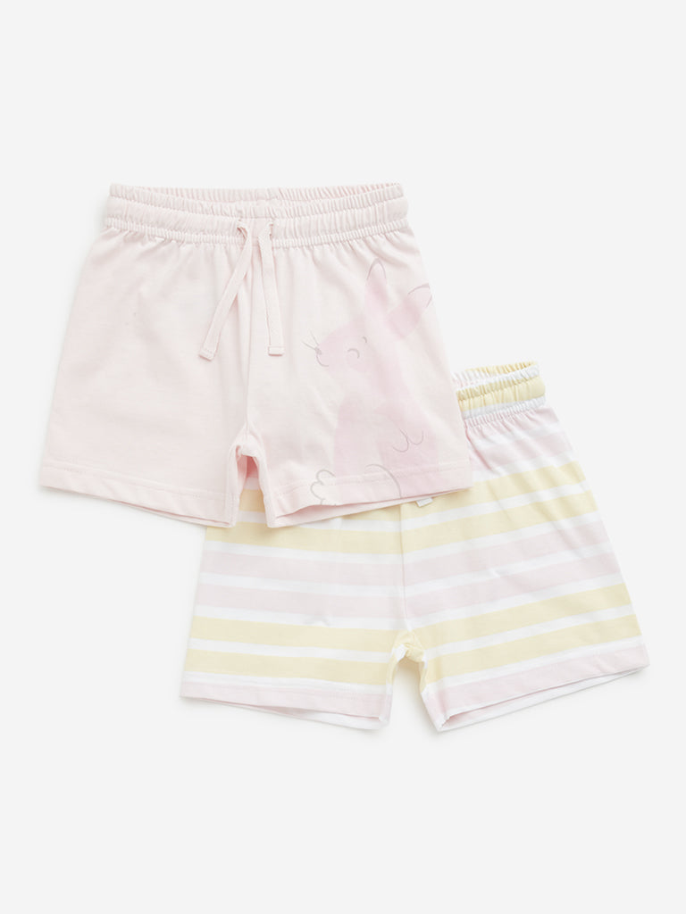 HOP Baby Light Pink Printed Cotton Shorts - Pack of 2