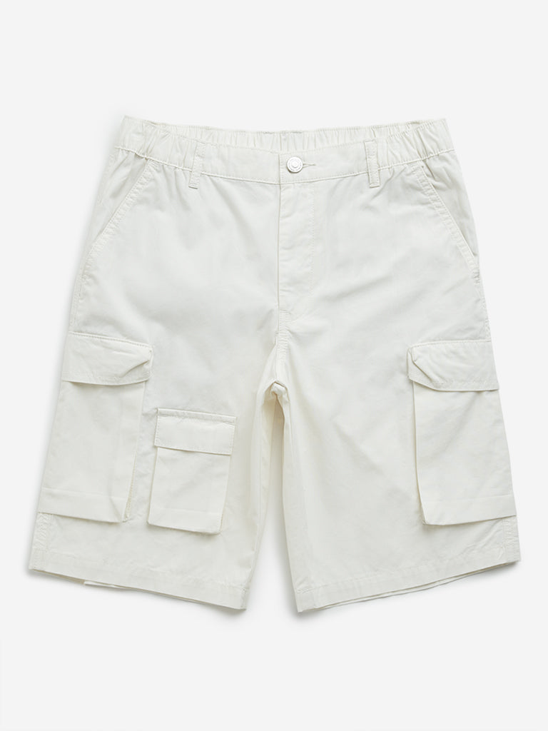 Y&F Kids Off-White Mid-Rise Cargo Cotton Shorts