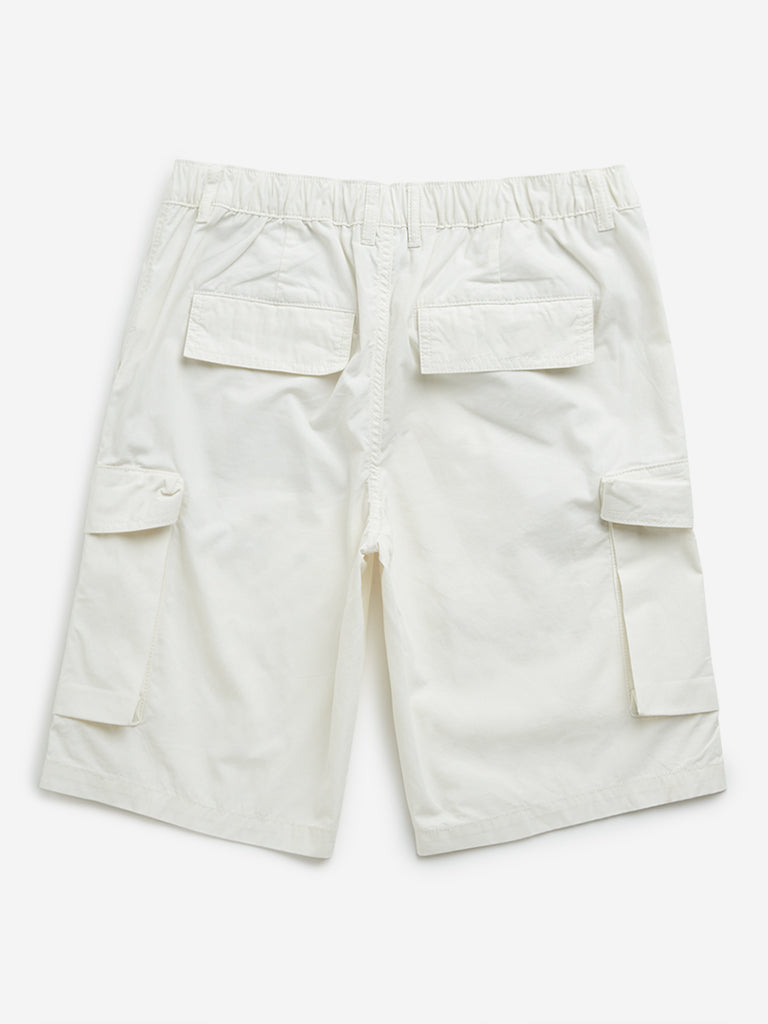 Y&F Kids Off-White Mid-Rise Cargo Cotton Shorts