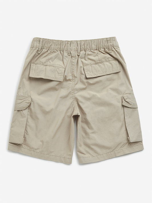 Y&F Kids Beige Mid-Rise Cargo Cotton Shorts