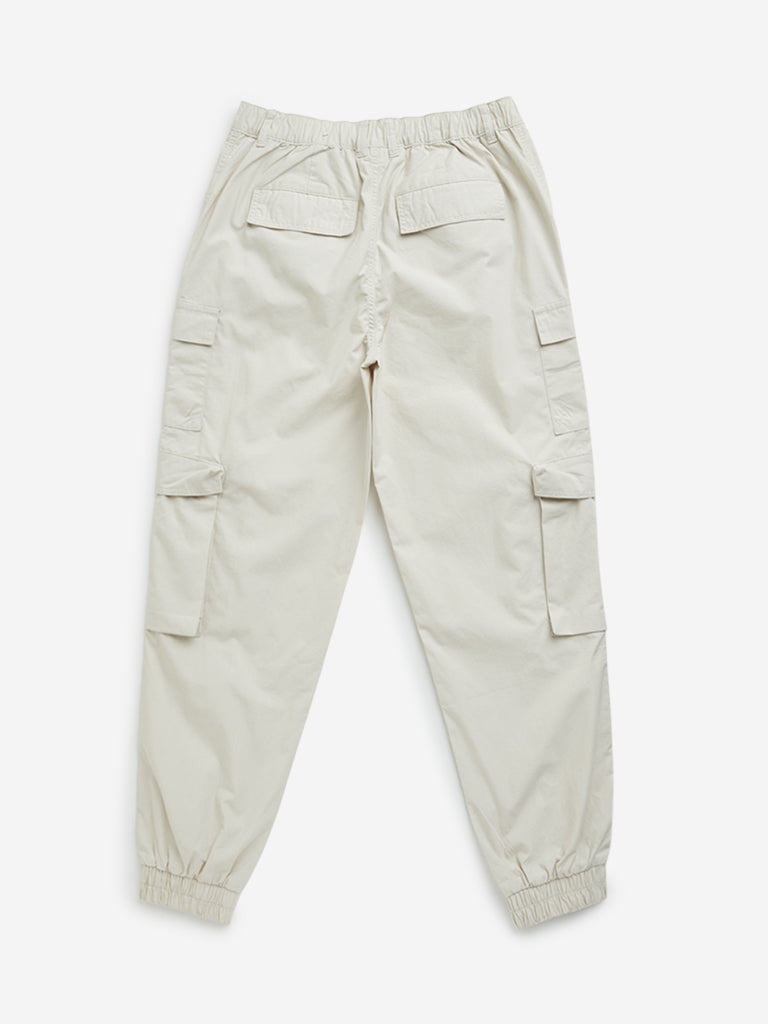 Y&F Kids Beige Mid-Rise Cargo-Style Cotton Joggers