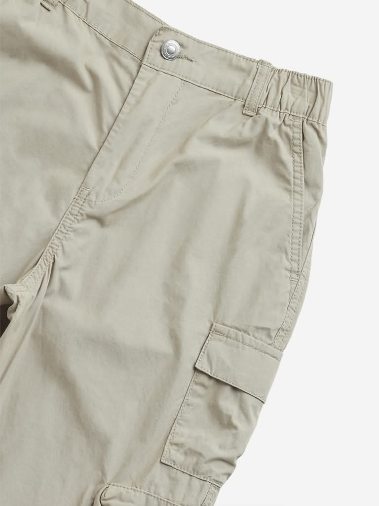 Y&F Kids Taupe Mid-Rise Cargo-Style Cotton Joggers