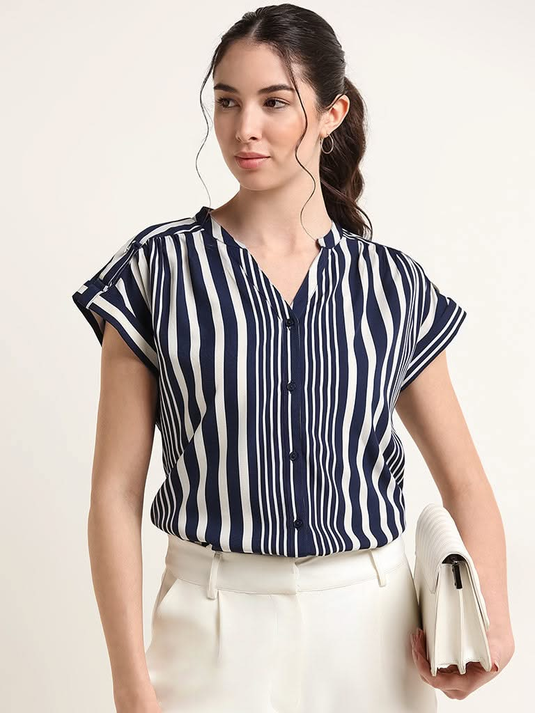 Wardrobe Navy Striped Top