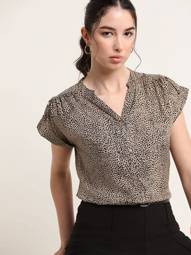 Wardrobe Beige Animal Printed Top