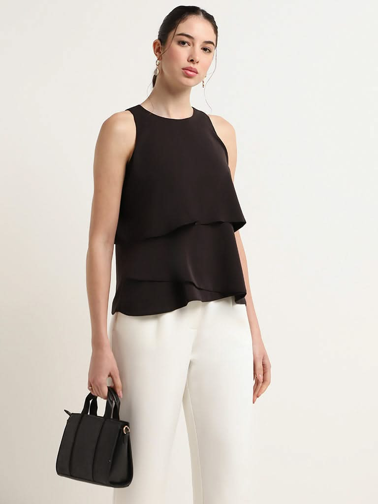 Wardrobe Black Layered Crepe Top