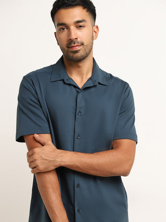 Ascot Dark Teal Cotton Blend Relaxed Fit Shirt