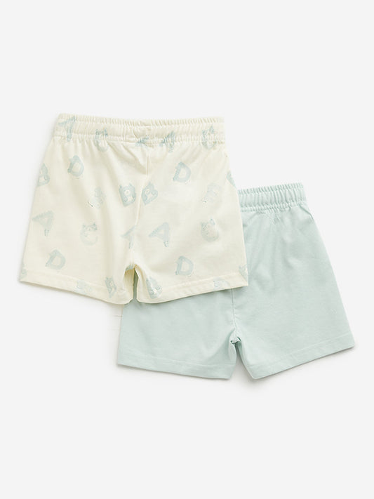 HOP Baby Light Sage Bear Printed Mid Rise Shorts - Pack of 2