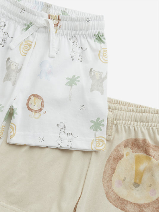 HOP Baby Beige Mid Rise Shorts - Pack of 2