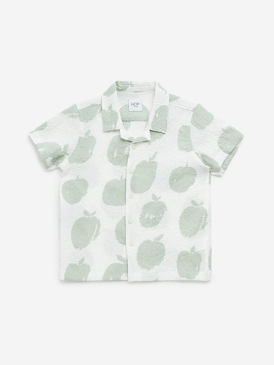 HOP Kids Off-White Apple Printed Crinkle Cotton Shirt