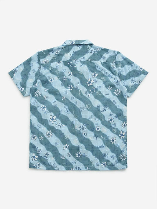 Y&F Kids Teal Floral Print Cotton Shirt