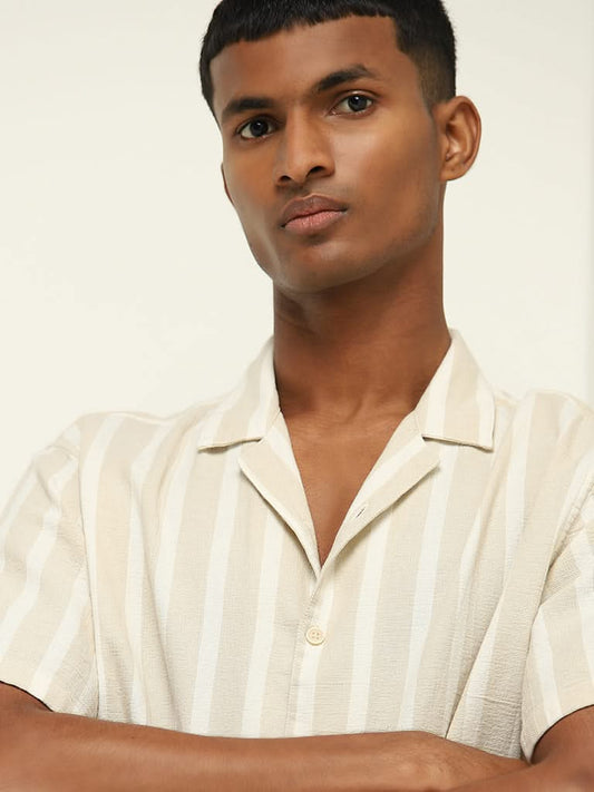 ETA Light Taupe Striped Relaxed-Fit Cotton Shirt