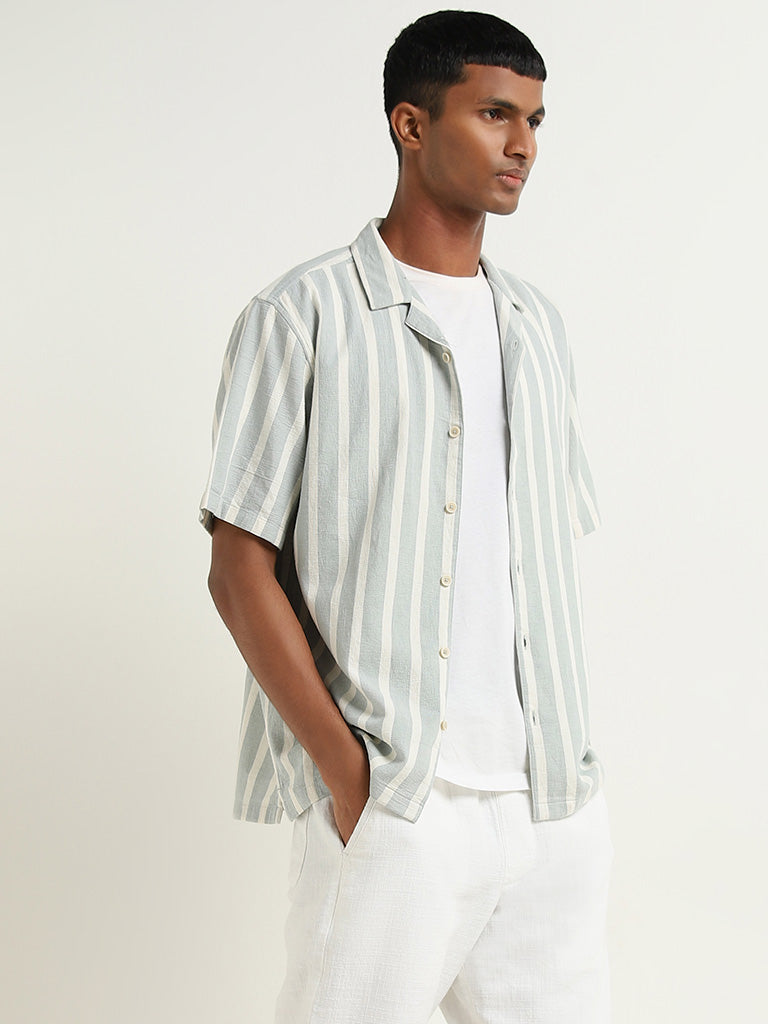 ETA Light Blue Striped Relaxed-Fit Cotton Shirt