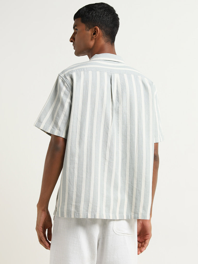 ETA Light Blue Striped Relaxed-Fit Cotton Shirt