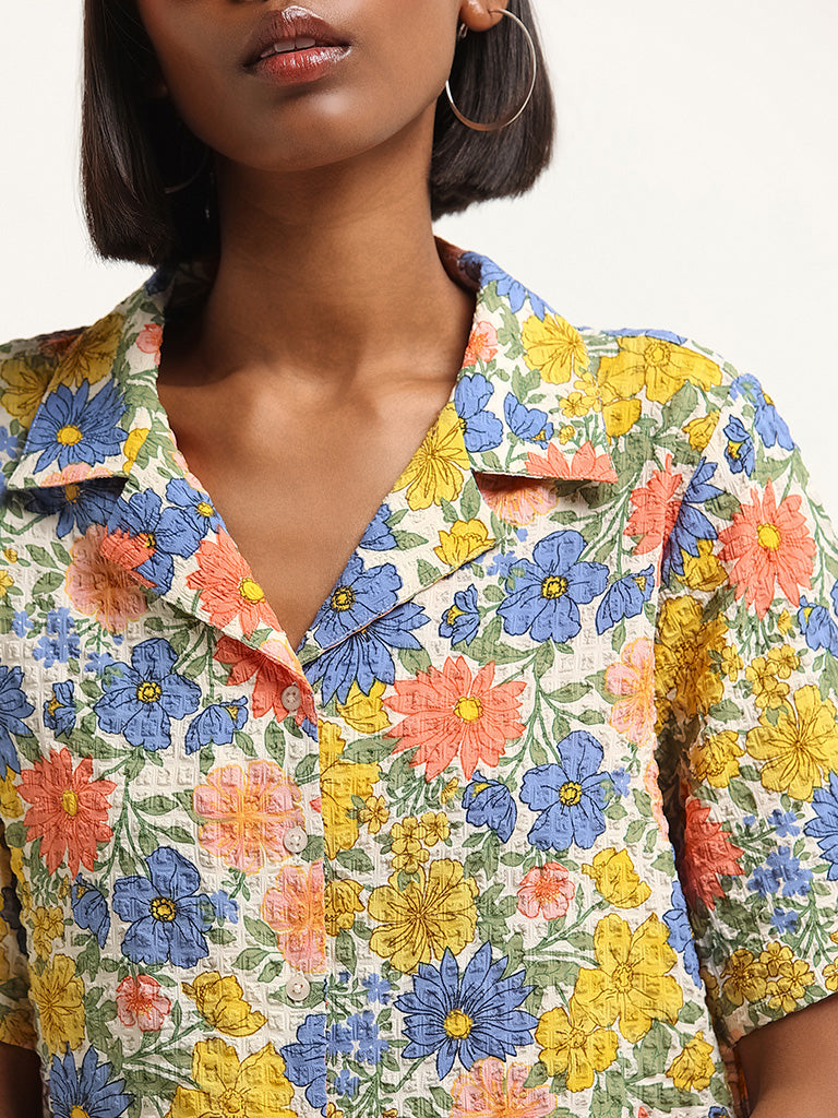 Nuon Multicolour Floral Print Crop Shirt