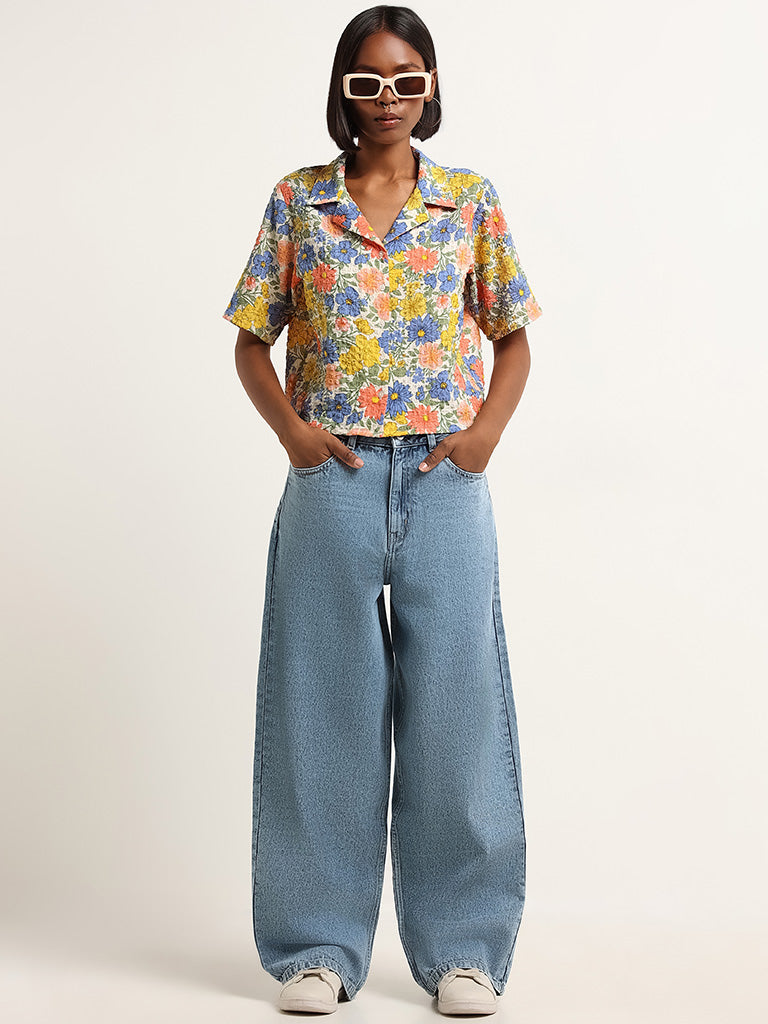 Nuon Multicolour Floral Print Crop Shirt