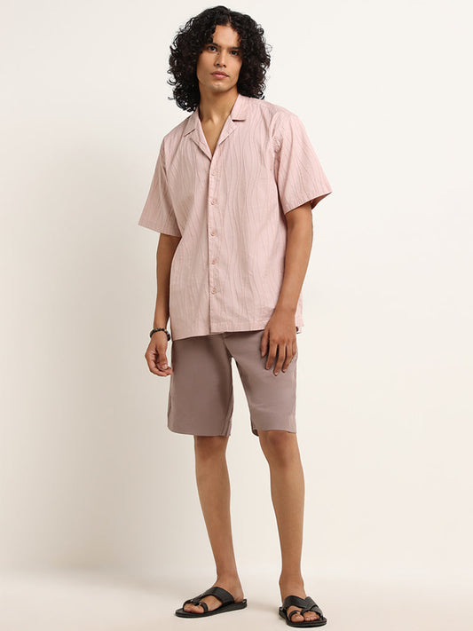 ETA Mauve Mid Rise Cotton Blend Relaxed Fit Shorts