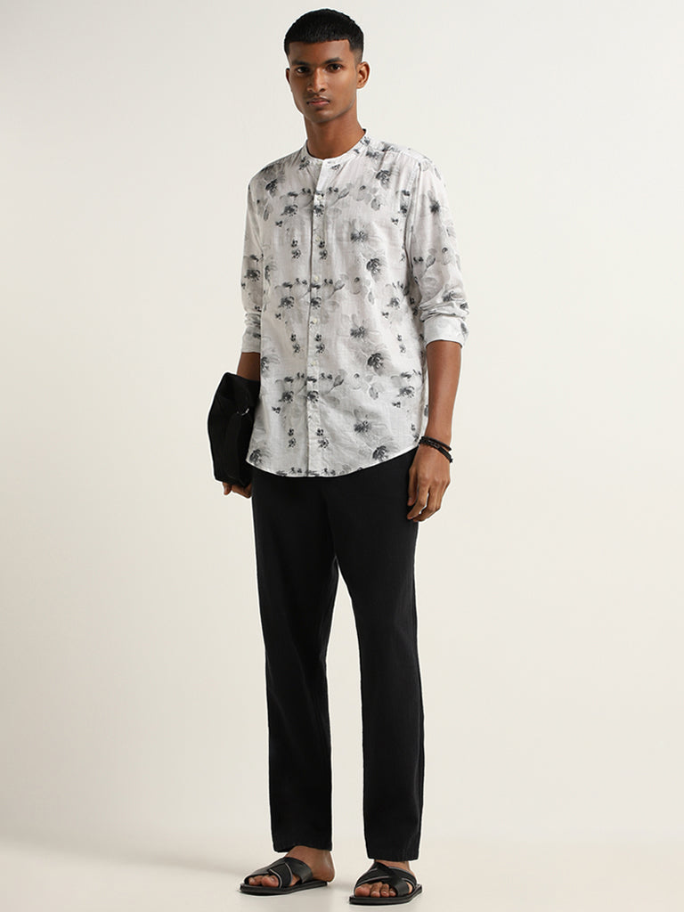 ETA Grey Floral Print Cotton Resort Fit Shirt