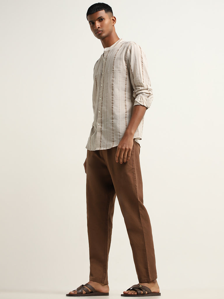 ETA Taupe Striped Resort Fit Shirt