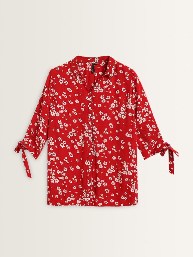 LOV Red Floral Printed Shirt