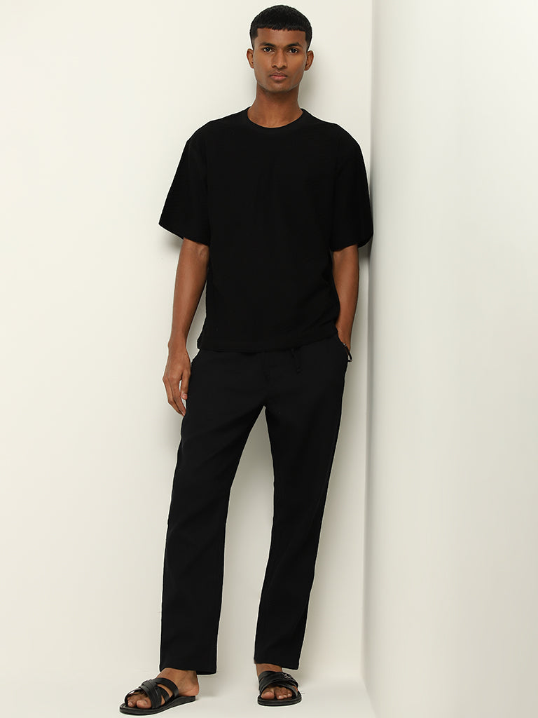 ETA Black Textured Slim Fit T-Shirt