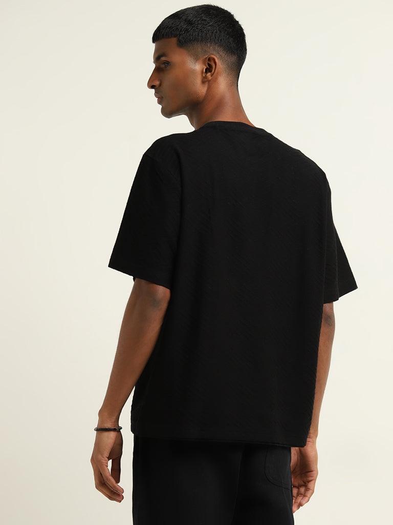 ETA Black Textured Slim Fit T-Shirt