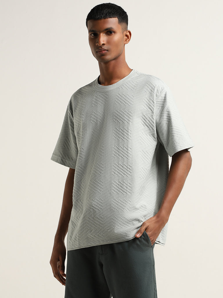 ETA Grey Textured Relaxed Fit T-Shirt