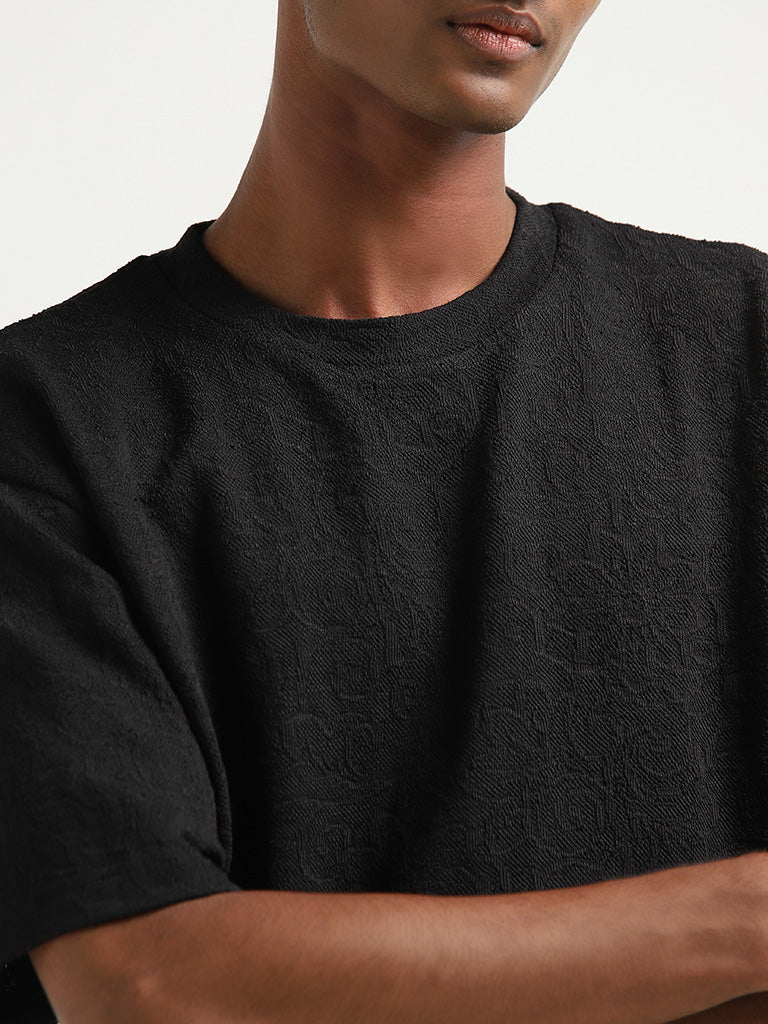 ETA Black Textured Relaxed-Fit T-Shirt