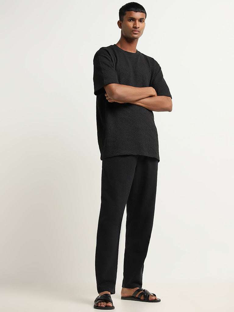 ETA Black Textured Relaxed-Fit T-Shirt