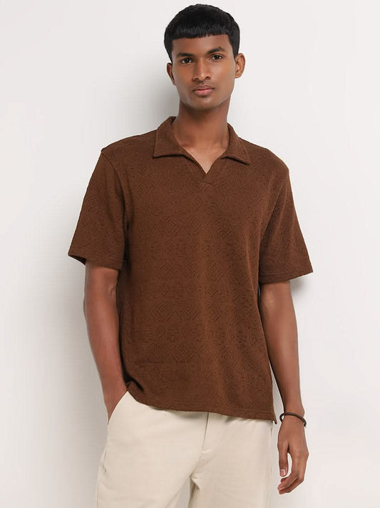 ETA Brown Knit Textured Relaxed-Fit T-Shirt