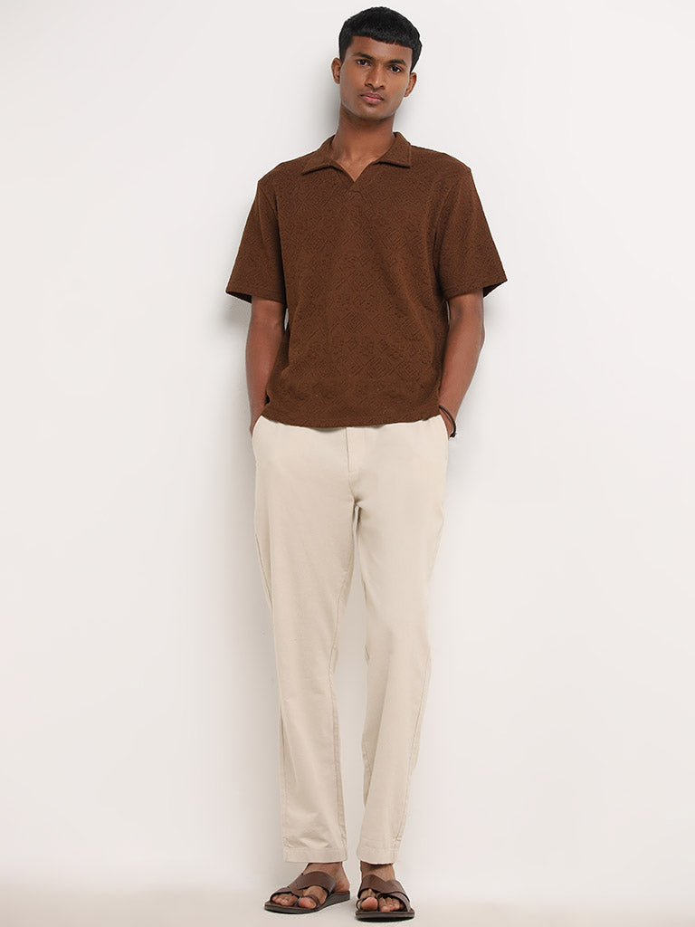 ETA Brown Knit Textured Relaxed-Fit T-Shirt