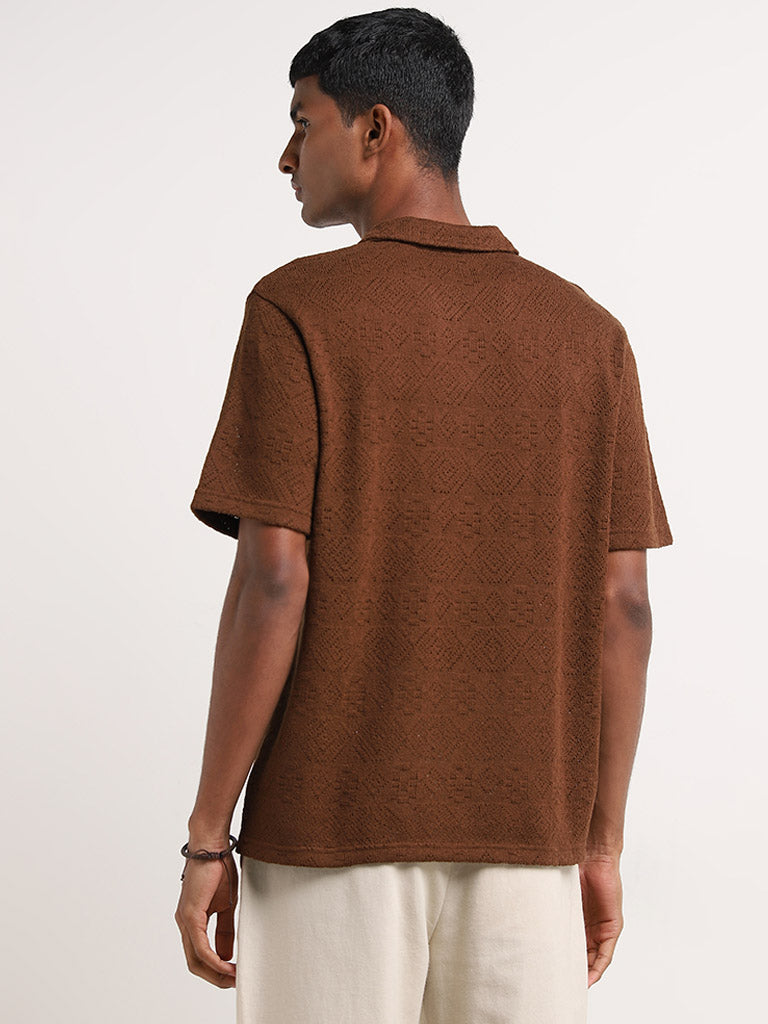 ETA Brown Knit Textured Relaxed-Fit T-Shirt