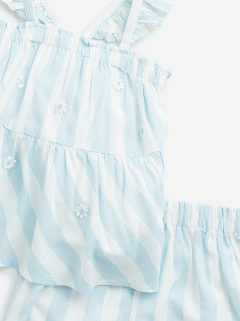 HOP Baby Light Blue Striped Top, Shorts and Headband Set