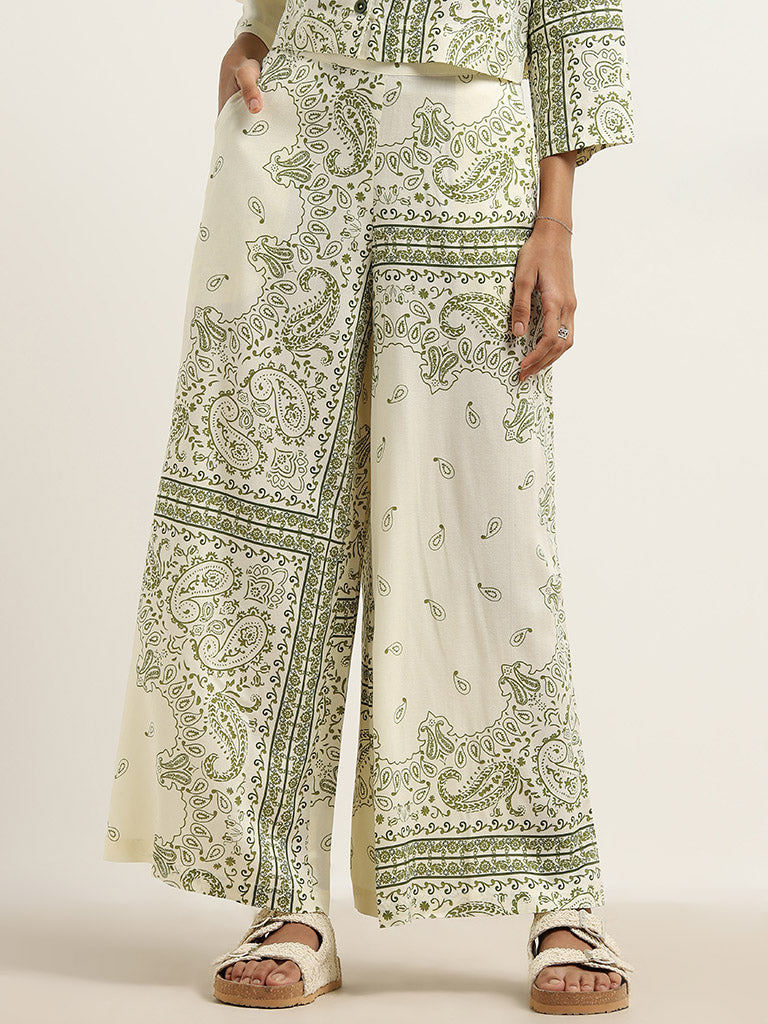 Bombay Paisley Off-White Paisley High Rise Palazzos