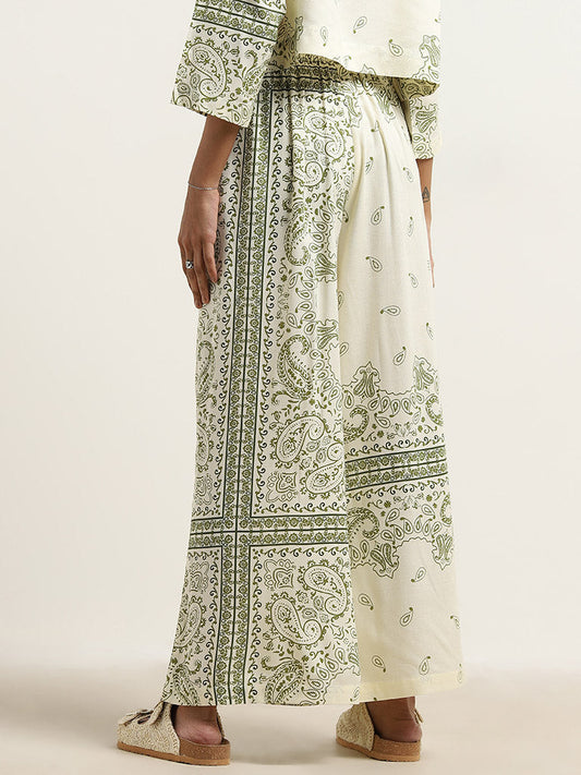 Bombay Paisley Off-White Paisley High Rise Palazzos