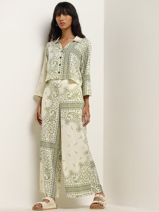 Bombay Paisley Off-White Paisley High Rise Palazzos