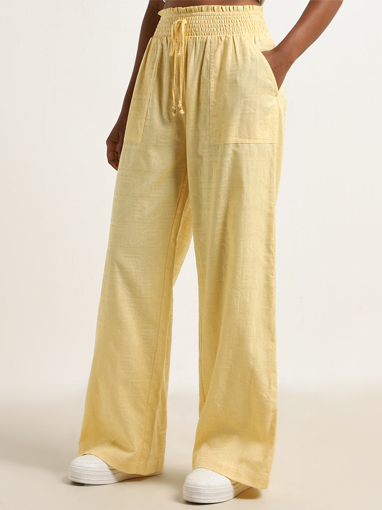 Bombay Paisley Yellow Mid-Rise Cotton Palazzos