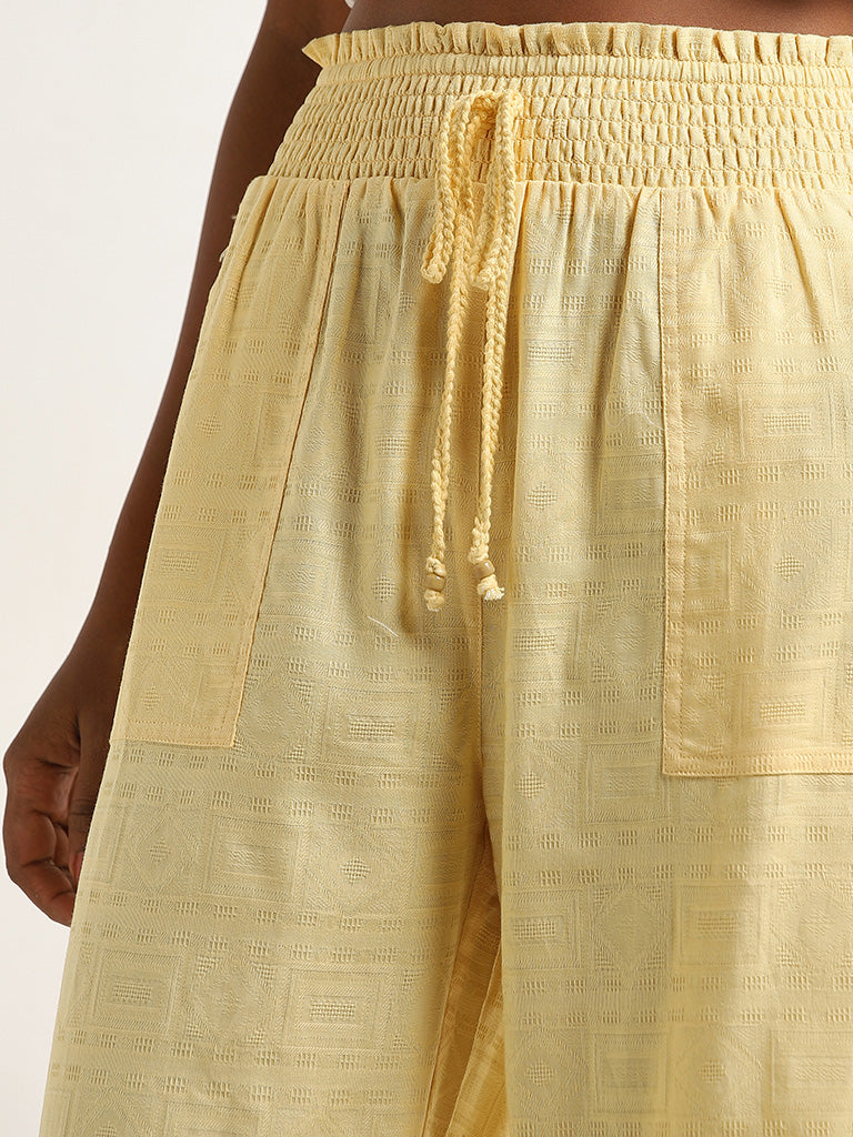 Bombay Paisley Yellow Mid-Rise Cotton Palazzos