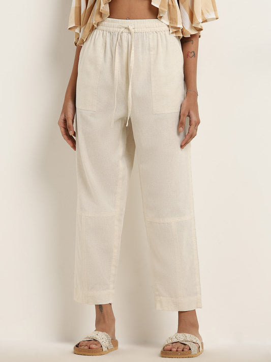 Bombay Paisley Off-White High-Rise Cotton Blend Pants