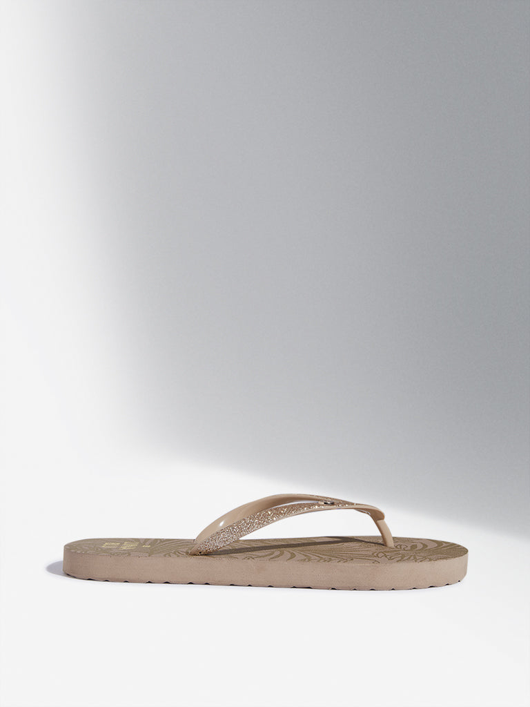 LUNA BLU Gold Leaf Design Flip-Flop