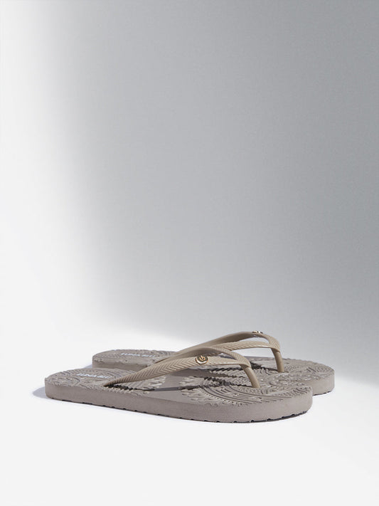 LUNA BLU Beige Embossed Flip-Flop