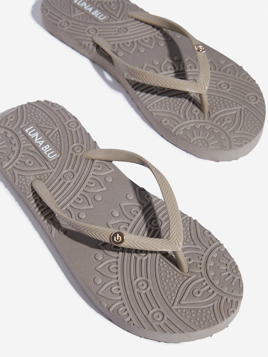 LUNA BLU Beige Embossed Flip-Flop