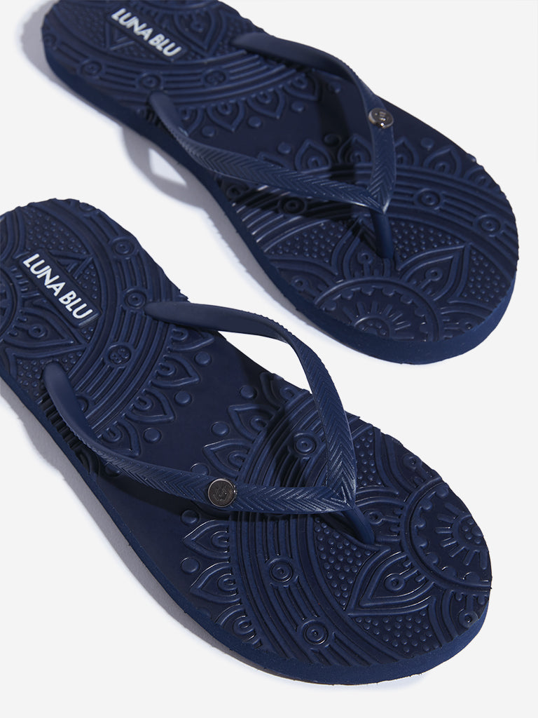 LUNA BLU Navy Embossed Flip-Flop