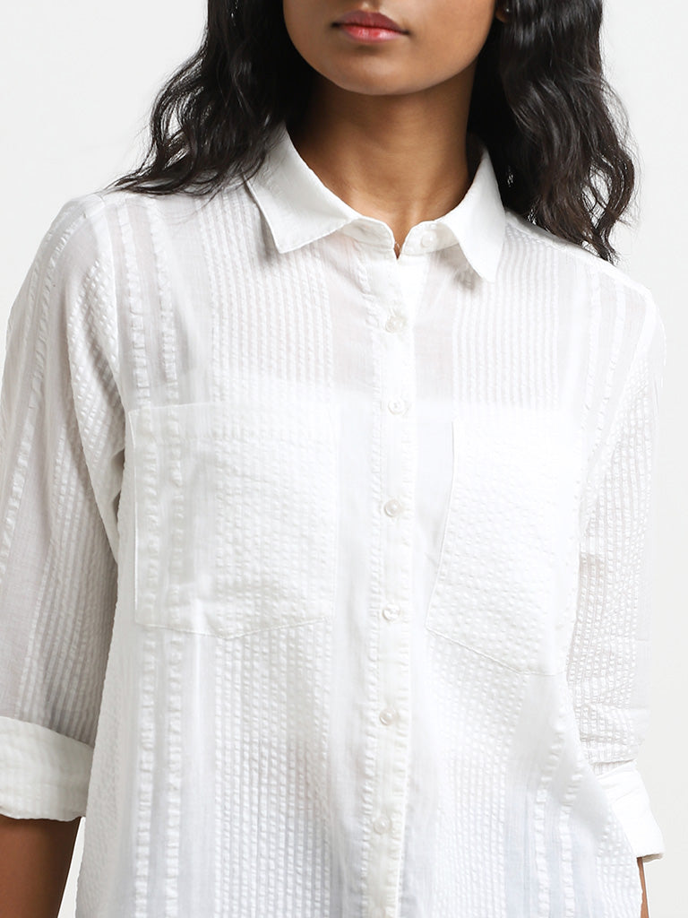 LOV White Seersucker Cotton Shirt