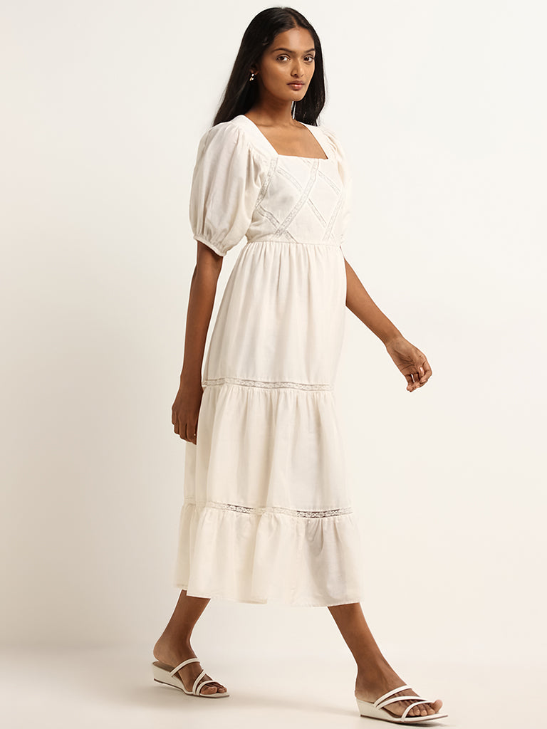 LOV Off-White Embroidered Tiered Dress