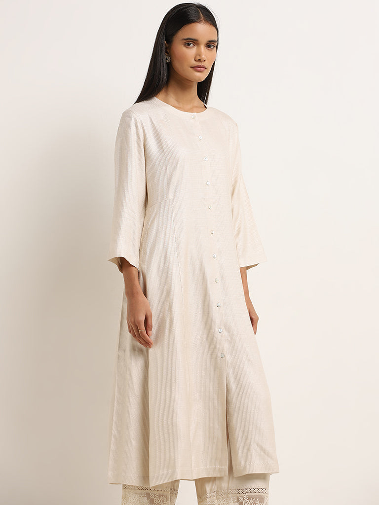 Zuba Light Beige A-Line Cotton Kurta